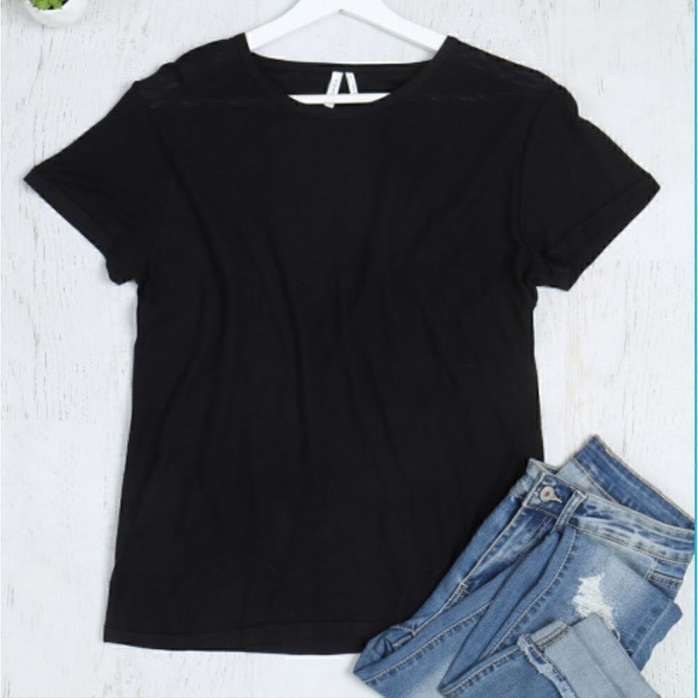 💥$5 BUNDLED💥Black Heathered Cotton Modal Blend Comfy Cool Tee sz Small